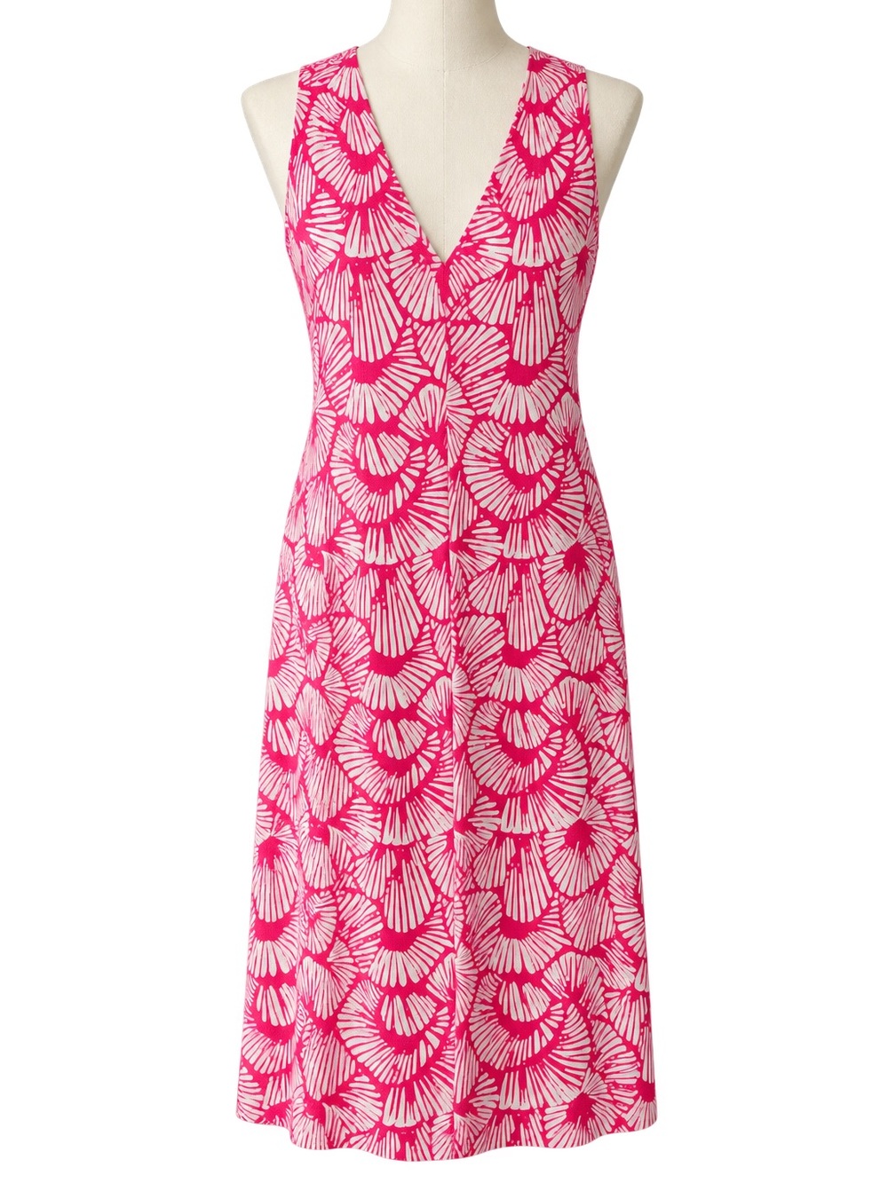 Tommy Bahama Pink & White Tropical Leaf V-Neck Midi Dress - Size Medium